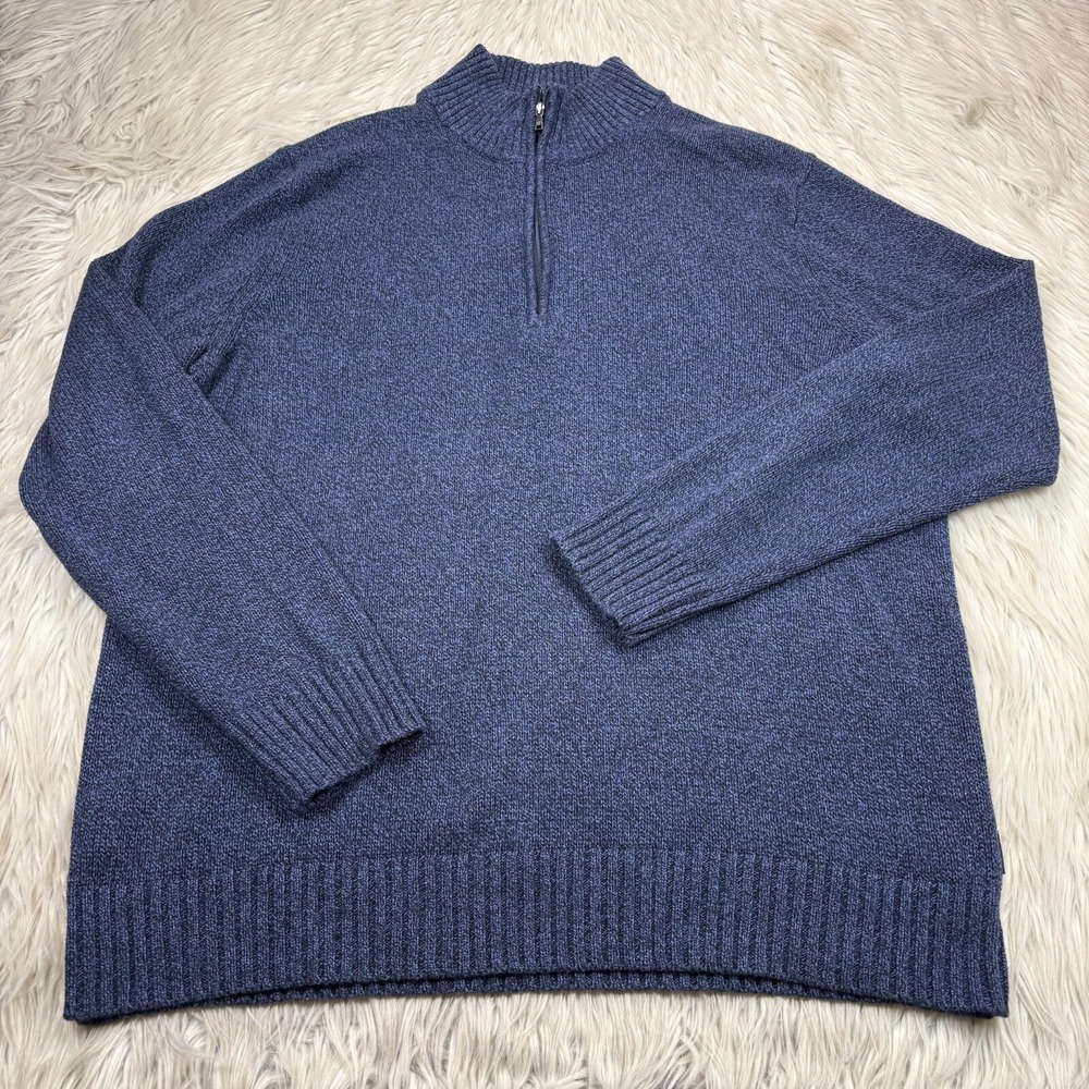 Y2K Vintage Calvin Klein Men's XL Blue 1/4 Zip Pullover Sweater Cotton Mock Neck